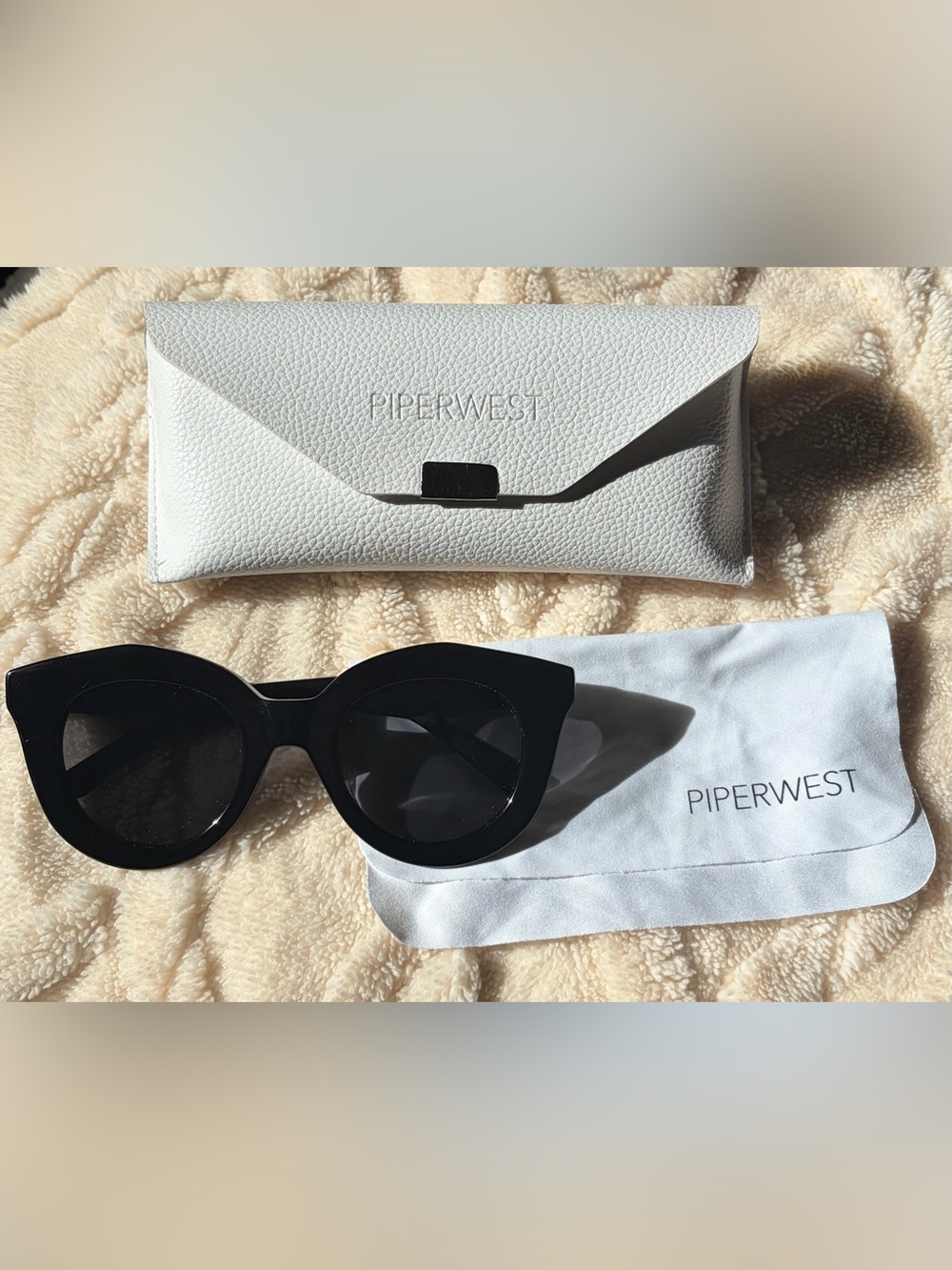 Piperwest Black Cat-Eye Sunglasses with White Case and Pouch